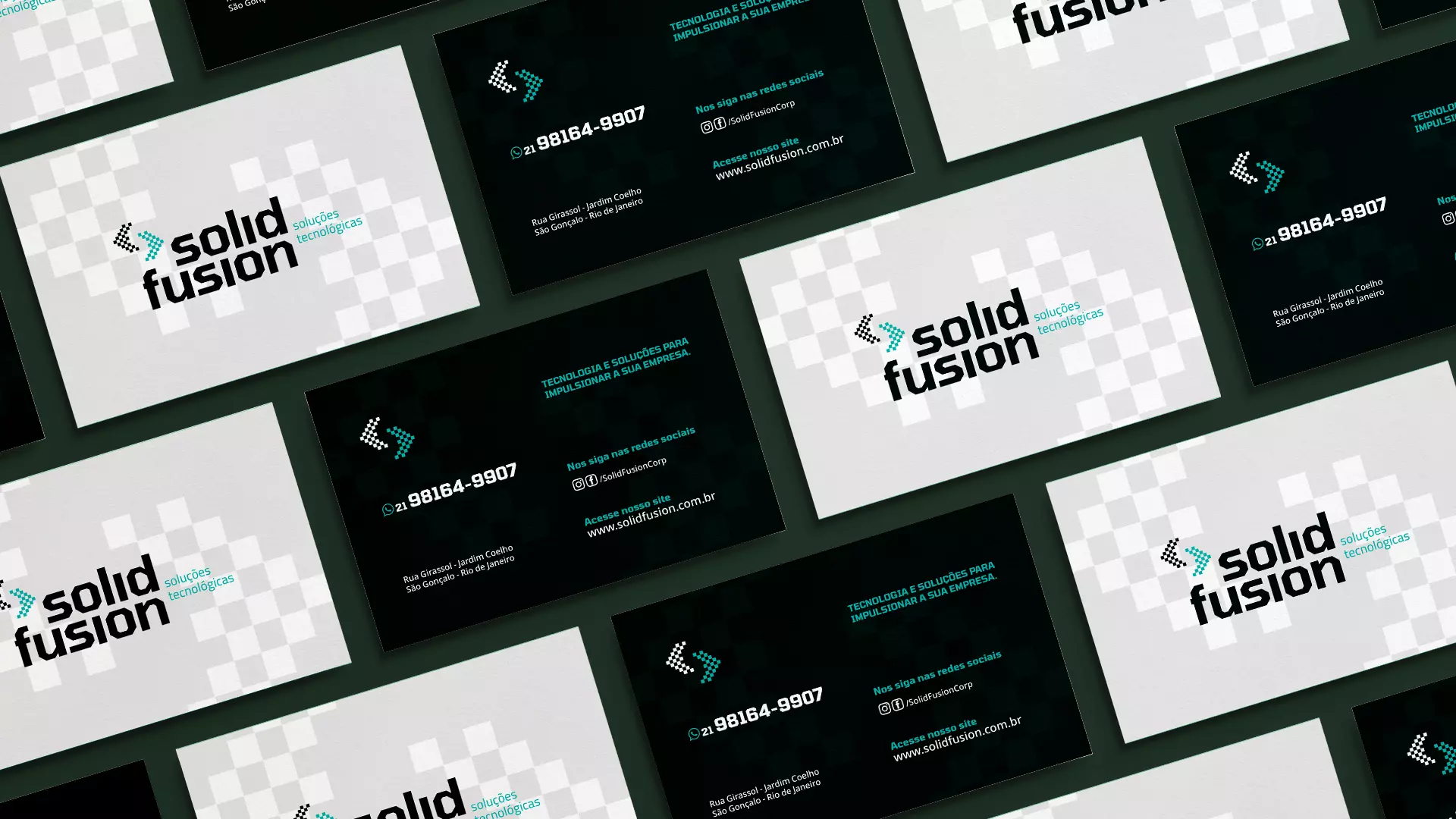 Cartao de Visitas Anderson Melo Designer Gráfico Identidade Visual Social Media Logomarca Logo IDV Solid Fusion Soluções tecnológicas